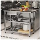 Stainless Steel One Compartment Sink with Drainboard and Shelf