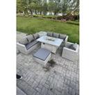 Rattan Fire Pit Garden Furniture Set Gas Heater Burner Lounge Sofa With Side Coffee Table