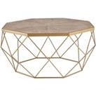 NAYI Coffee Table Geo Design with a Gold Segmented Top - Blonde Wood