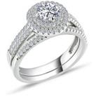 Silver CZ Solitaire Halo Eternity Bridal Rings Set - GVR823