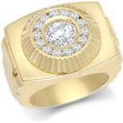 9ct Gold CZ Fluted Bezel Watch Strap Cluster Solitaire Ring - JRN569