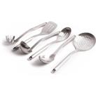 6pc Premium Stainless Steel Utensil Set with Slotted Spoon, Slotted Turner, Cooking Spoon, Ladle, Pasta Server & Strainer