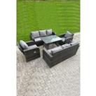 Outdoor Rattan Sofa Set Dining Table Recling Arm Chairs Lounge Sofa 8 Seater