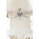 52" Crystal Chrome Ceiling Fan Light Fixture with 5 Wood Blades