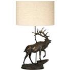 Angus 1 Light Table Lamp With Oval Shade Bronze Patina Stag Stauette