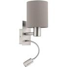 Pasteri Satin Nickel Metal And Fabric Wall Light With Integrated LED Adjustable Reading Light