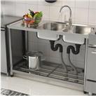 Stainless Steel 2 Compartments Commercial Sink with Drainboard and Shelf