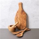 Italian Cooking Set with Pestle & Mortar, Olive Wood Salad Servers and Olive Wood Serving Board