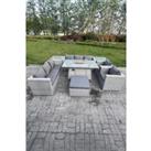 Rattan Fire Pit Garden Furniture Set Gas Heater Burner Lounge Sofa Dining Set 2 Coffee Table Chairs