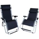 Set of 2 Multi Position Garden Gravity Relaxer Chair Sun Lounger in Black & Silver