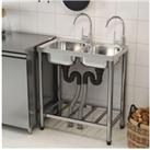 Two Compartment Stainless Steel Kitchen Sink with Shelf