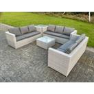 Light Grey Outdoor PE Rattan Garden Furniture Set Wicker Sofa Set Square Coffee Table Side Table