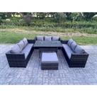 Outdoor Wicker Garden Furniture Rattan Lounge Sofa Set Patio Rectangular Dining Table Footstool 10 Seater