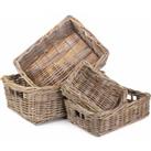 Rattan Shallow Kubu Grey Rattan Rectangular Basket Set 4