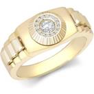 9ct Gold CZ Fluted Bezel Watch Strap Cluster Solitaire Ring - JRN572