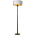 Highclere Base & Shade Floor Lamp Antique Brass Plate Vintage White Fabric