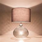Single Table Lamp with Twin On and Off Switche, Grey Fabric Shade