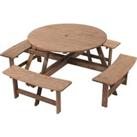 8-Person Round Wood Picnic Table and Bench Set