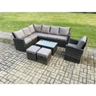 9 Seater Outdoor Furniture Garden Dining Set Rattan Corner Sofa Set with Rectangular Coffee Table 2 Small Footstools