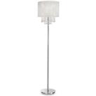 Opera 1 Light Floor Lamp Chrome White Clear with Crystals and White Shade E27