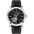 Madison Open Heart, SS Black Dial, Genuine Black Leather Strap Swiss Automatic Watch