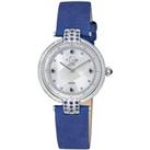 Matera 12801 White Mother of Pearl Dial Blue Suede Diamond Swiss Quartz Watch
