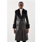 Petite Shearling Cuff And Collar Leather Coat