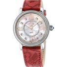 Marsala 316L Stainless Steel Case, White MOP Dail, Genuine Red Embossed Leather Strap. Swiss Quartz 