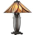 2 Bulb Twin Table Lamp Tiffany Style Coloured Glass Valiant Bronze LED E27 60W