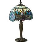 Tiffany Glass Table Lamp Light Dark Bronze Base & Blue Dragonfly Shade i00191