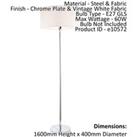 Floor Lamp Light Chrome & Vintage White Fabric 60W E27 Base & Shade e10572