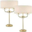 2 PACK Twin Light Table Lamp 2 Bulb Brass & White Shade Crystal Trim Bedside