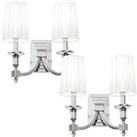 2 PACK Modern Twin Wall Light Nickel & White Pleated Shade Pretty Bedside Lamp