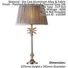 Table Lamp Polished Nickel & Charcoal Grey Silk 60W E27 Bedside Light