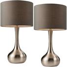2 PACK - Touch Dimmer Table Lamp Satin Nickel & Grey Shade Metal Bedside Light