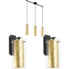Ceiling Pendant Light & 2x Matching Wall Lights Clear Glass & Gold Shade Lamp