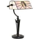 Tiffany Glass Table Lamp Bankers Desk Light Dark Bronze & Cream Shade i00172