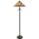 1.5m Tiffany Twin Floor Lamp Dark Bronze & Floral Stained Glass Shade i00004