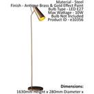 Floor Lamp Light Antique Brass & Gold Effect Paint 10W LED E27 Standing