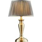 Table Lamp Antique Brass & Charcoal Grey Silk 60W E27 Bedside Light e10524
