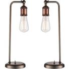 2 PACK Modern Hangman Table Lamp Aged Copper Pewter Industrial Arm Bedside Light
