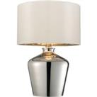 Modern Mirror Table Lamp Gloss Chrome Glass & Ivory Shade Feature Bedside Light
