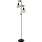 Standing Floor Lamp Light Black Cage Shade & Wood Hangman 2 x 60W E27 Bulb