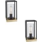 2 PACK Matt Black Framed Table Lamp Light & Glass Shade - Satin Brass Base