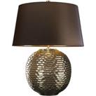 Table Lamp Textured Gold Glaze Brown Faux Silk Shade Finial Gold LED E27 60W