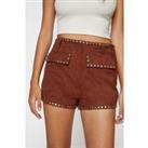 Real Suede Studded Detail Shorts