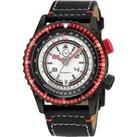 Contasecondi Swiss Automatic Silver/Red Dial Black Calfskin Leather Sports Watch