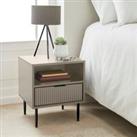 Bedside Table Ribbed Design One Drawer and Open Shelf Beige and Black