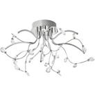 Modern Designer Chrome Plated LED Ceiling Light with Clear K9 Crystal Droplets