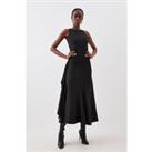 Petite Tailored Compact Stretch Panelled Frill Skirt Maxi Dress